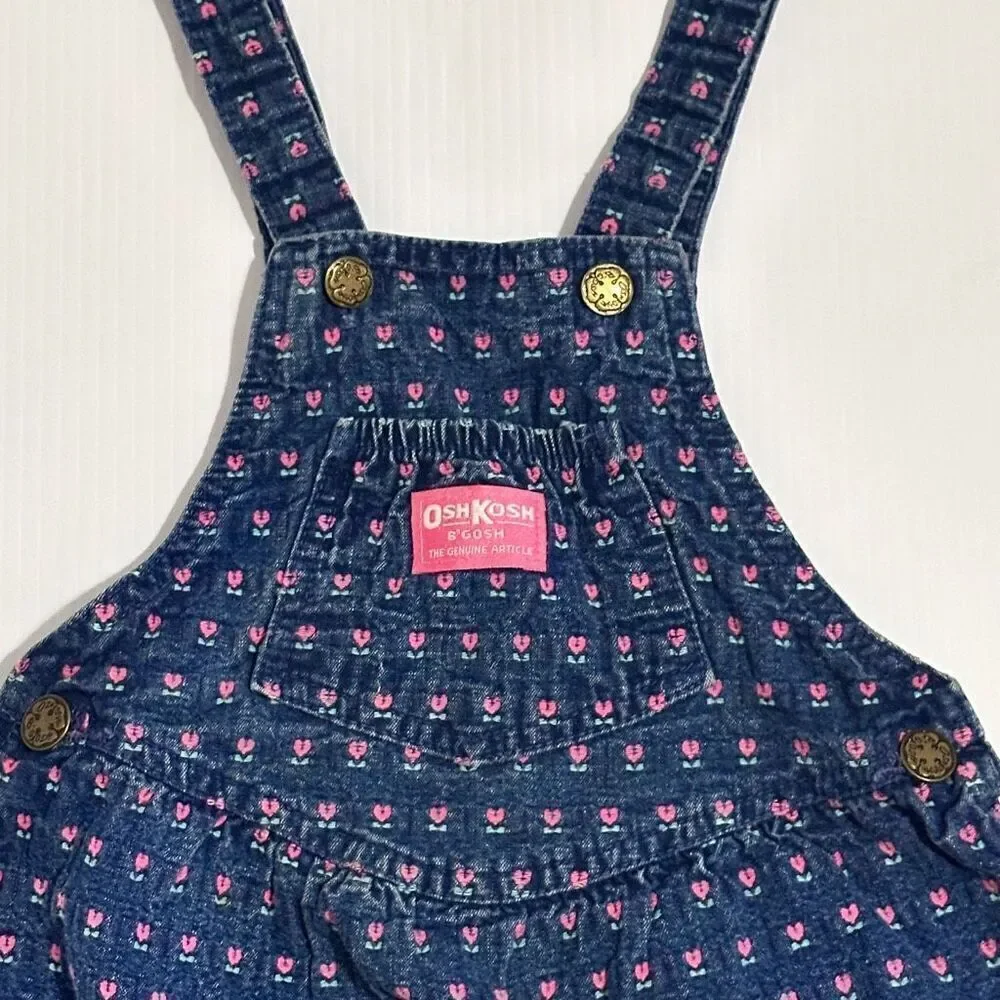 Vintage OshKosh B’gosh Denim Skirtall 6X Girls USA Made Floral Cute Americana